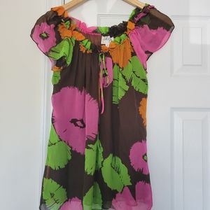 Milly NY Silk Semi Sheer Drawstring Top